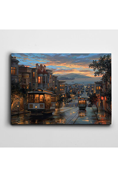 Dekolata Evler Işıklı Tren Kanvas Tablo