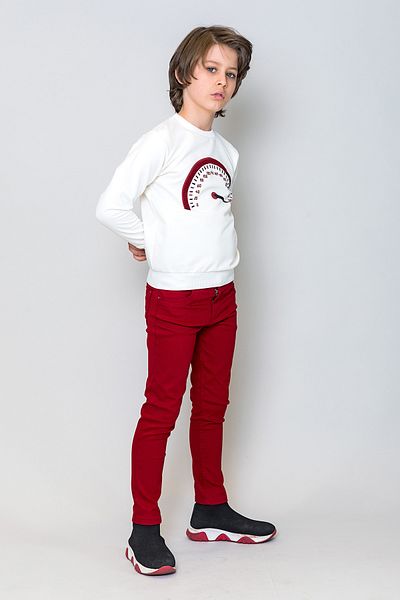 incity Boy's Claret Red Waist Adjustable Back Pocket Embroidery Detailed Trousers