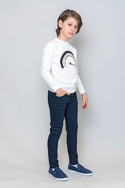 incity Boy's Navy Blue Adjustable Back Pocket Embroidery Detailed Trousers