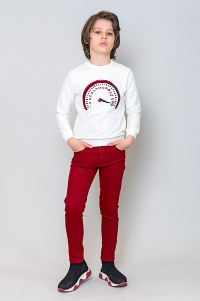incity Boy's Claret Red Waist Adjustable Back Pocket Embroidery Detailed Trousers