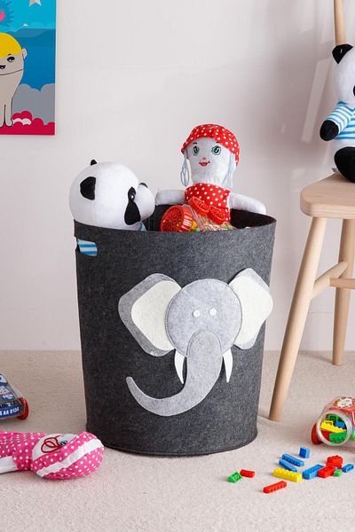 Hayveys Cutie de depozitare pentru jucării din pâslă cu model elefant rotund și coș de rufe murdare