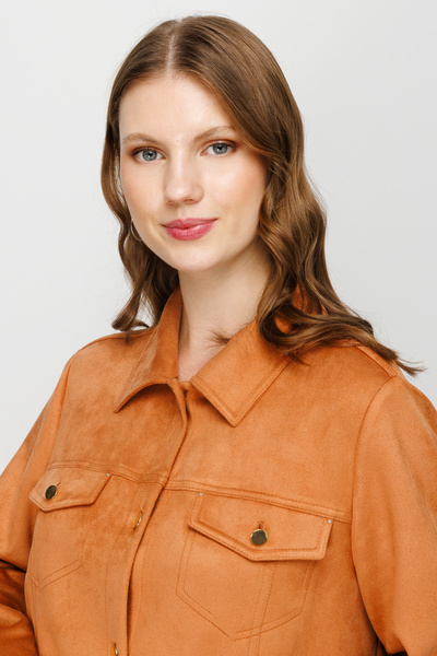 Ekol Γυναικεία καμπαρντίνα από δέρμα αγελάδας σε χρώμα καμήλας 7705 - με κουμπιά