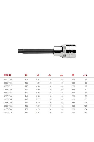 CETA FORM t27l 1/2” Long soCket with Torx tip - C28s-t27l