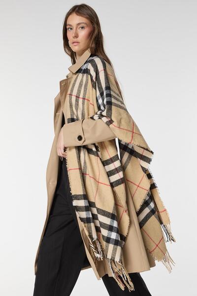 Axesoire 13813 Yumuşak Dokulu Püsküllü Ekose Desen Safran Kalın Omuz Şal Atkı