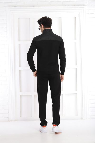 NEED LİFE Men's Black Daily Double Cotton Fabric Tracksuit Set