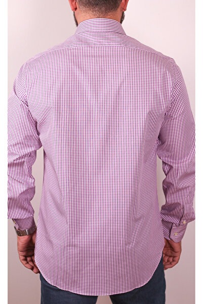 Camicissima Purple Checkered Slim Fit Buttoned Collar Men's Shirt
