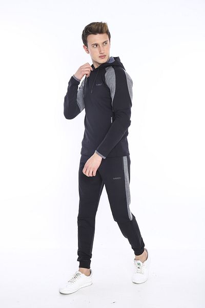 NEED LİFE Men's Black Casual Hooded Sweat Tracksuit Set