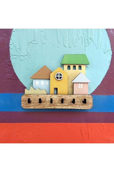 CajuArt Pastel Tone Houses - Wall Decor Hanger Keychain