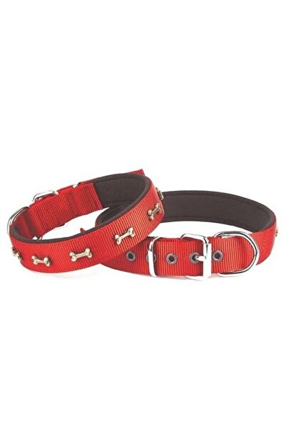 Doggie طوق كلب منقوش على شكل عظمة معدنية ناعمة 3 سم × 65 سم أحمر
