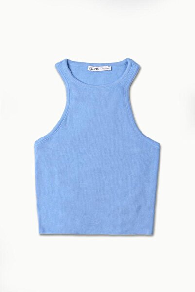 Dilvin 10358 bisiklet yaka arkası bağcıklı atlet açık mavi