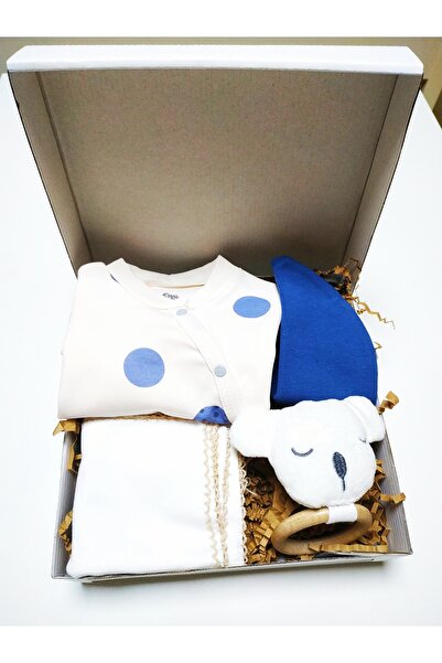 Baby Gift Set Footed Jumpsuit with Front Snap + Handkerchief + Rattle Teether Set