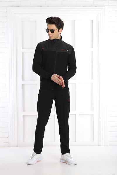 NEED LİFE Men's Black Daily Double Cotton Fabric Tracksuit Set