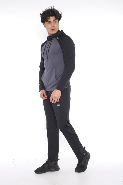 NEED LİFE Men's Black Gray Diver Fabric Tracksuit Set