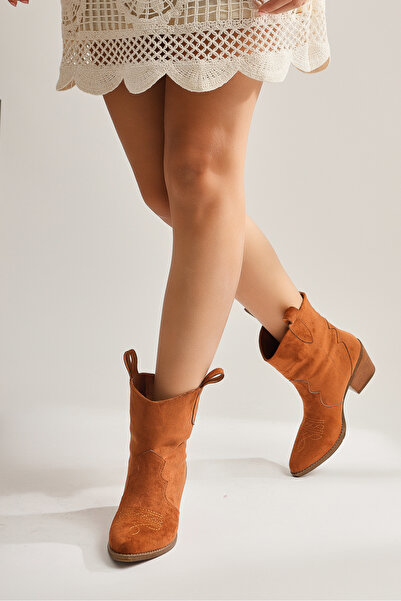 Limoya Joo Taba Süet Sivri Burunlu Nakışlı Western Kadın Bot, Kadın Bootie