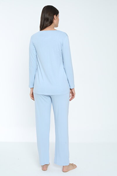 Miss Dünya Lissa Bebe Mavisi Emzirmeye Uygun Hamile ve Lohusa Pijama Takımı