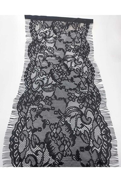 FASHİON DANTEL دانتيل ملتحي عرض 22 سم طول 1.5 متر إكرو (أبيض فاتح) - أسود