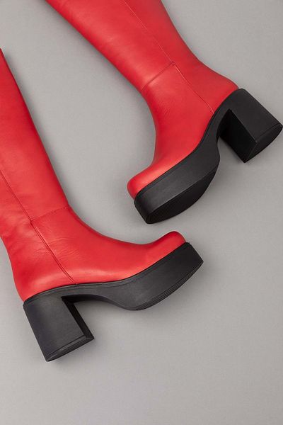 Gondol Women's Genuine Leather Platform Boots Anl.2785 Red