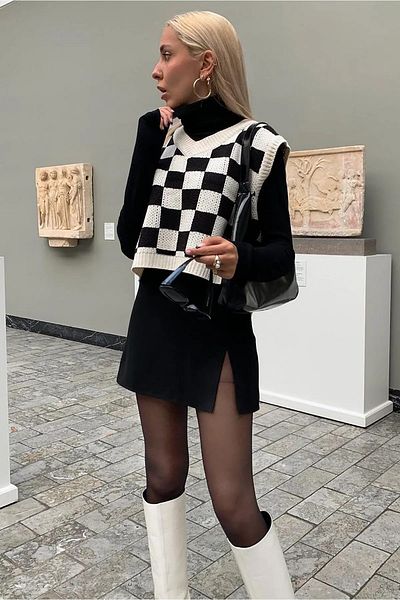 ellevana Y2K Harajuku - Black and White Plaid Oversize Unisex Sweater44