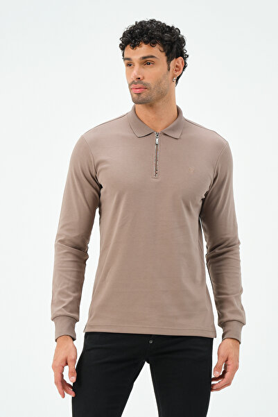 MSW Zippered Long Sleeve Regular Fit Men's Polo Neck T-shirt