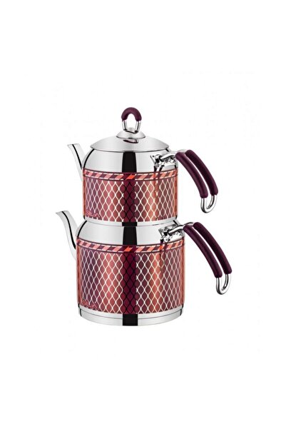 Genel Markalar Paslanmaz Çelik Mihrimah Dekorlu Kırmızı Demlik Çaydanlık Takı...