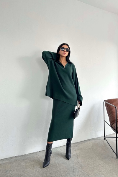 Eka Γυναικεία σμαραγδένια πράσινη φούστα με ριμπ φερμουάρ 1014-3099