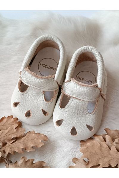 Hodore Wizy Cream Genuine Leather Baby Booties Moccasin
