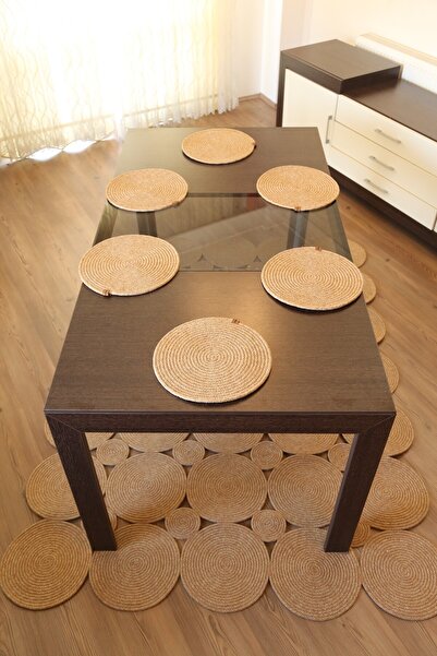 jute craft 6 Adet Doğal Jüt Amerikan Servis Supla Set