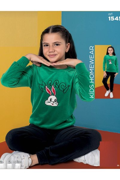 Girayma Kadife Uzun Kollu Kız Çocuk Pijama Takımı