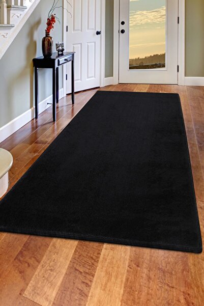 MBA Siyah Peluş Uzun Tüylü Kaymaz Taban Yıkanabilir Halı