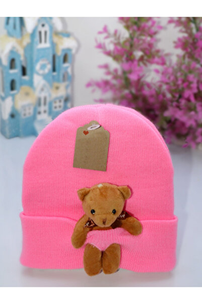 ARL Pembe Çocuklar için Yumuşak Dokulu Ayıcıklı Kışlık Bere, Favori Ayıcık Figürlü Bere Kışlık Moda