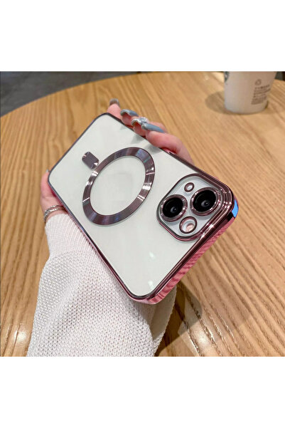 UnDePlus Apple iPhone 15 Plus Kılıf Magsafe Kamera Lensli Korumalı Şeffaf Silikon Kapak