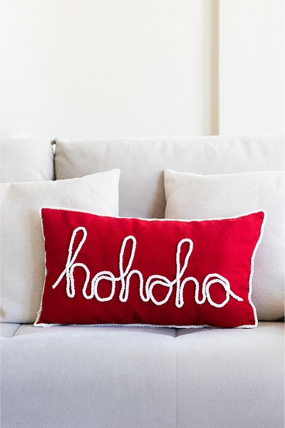 Beige & Stone Christmas Ho Ho Ho Throw Pillow