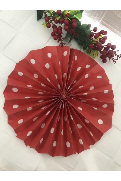 Deniz Party Store Yılbaşı Kırmızı Puanlı Karton Yelpaze Süs Dekor Süsü 30 cm ...