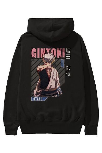 Ankhises Gintoki Sakata Anime Imprimat pe spate Hanorac negru supradimensionat cu glugă Bărbați Femei