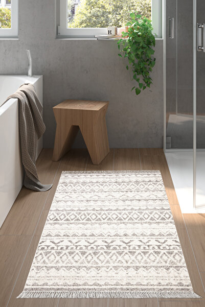 Dekoreko Dijital Banyo Halısı Yıldız Deri Kaymaz Taban Saçaklı İskandinav Mal...