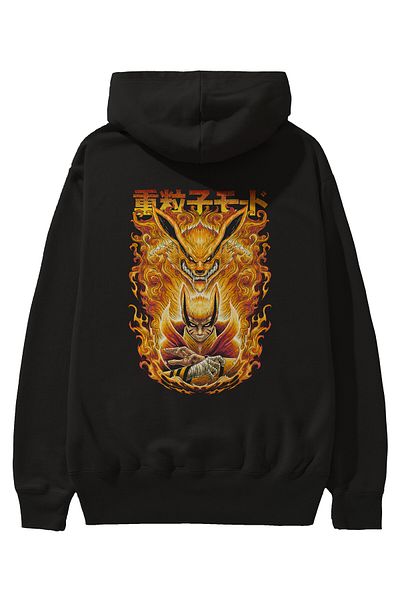 Ankhises NARUTO KYUUBI 1 - Hanorac negru cu glugă supradimensionat cu model anime pentru bărbați și femei