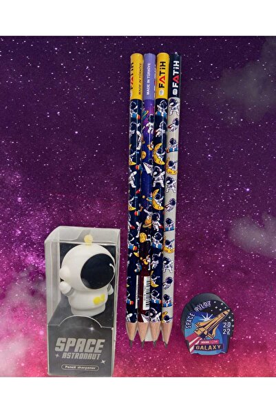 sevgi kırtasiye Astronot Uzay Temalı Figürlü Kurşun Kalem Silgi Kalemtıraş Se...