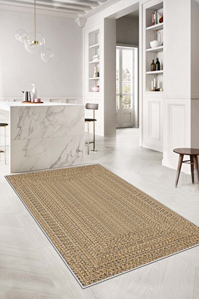 Lavita Home DİJİTAL BASKI YIKANABİLİR KAYMAZ BEJ SALON HALISI MUTFAK HALISI Y...
