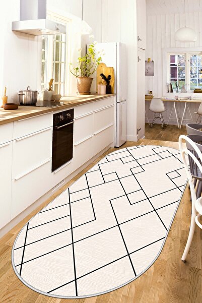 Lavita Home Dijital Baskı Yıkanabilir Kaymaz Bej Oval Salon Halısı Mutfak Hal...