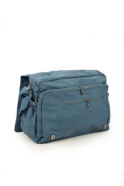 İMAKS Geantă de umăr cu mai multe compartimente din țesătură importată, rezistentă la apă, Crinkle/Clinker, albastru 3039