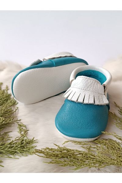 Hodore Rocco Blue-White Genuine Leather Baby Booties Moccasin