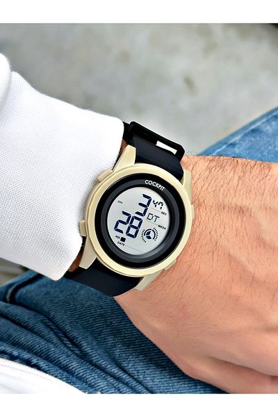 Cockpit Digital Men's Wristwatch with Silicone Strap 5 ATM Waterproof Alarm and Illuminated Stopwatch