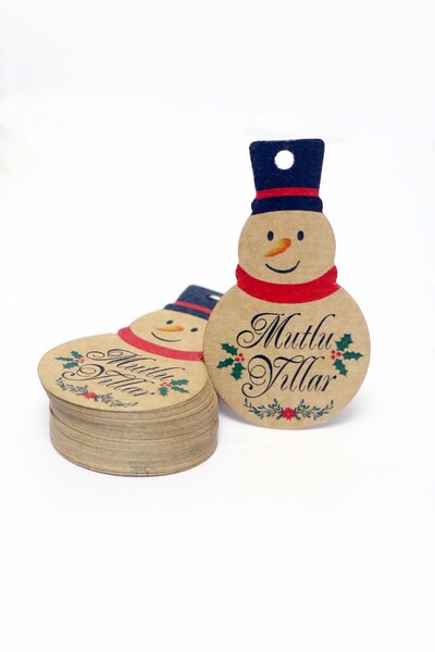 Vice Snowman Themed New Year Tag - Happy New Year - Kraft New Year Gift Tag (4,5 X8cm) 40 Pieces