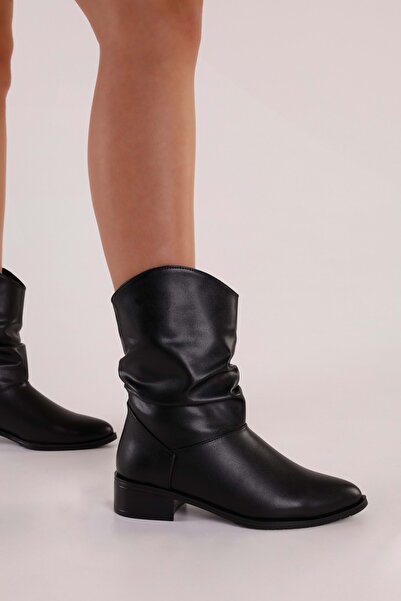 Shoeberry Női Archie fekete bőr fújtató lapos sarkú csizma fekete bőr