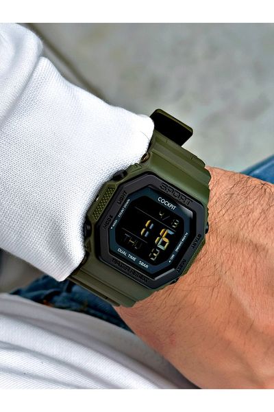 Cockpit Digital Men's Wristwatch with Silicone Strap 5 ATM Waterproof Alarm and Illuminated Stopwatch