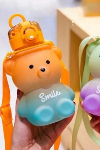 LEON LİFE 800mL Teddy Bear Water Bottle Colorful Water Bottle with Straw Water Bottle with Strap