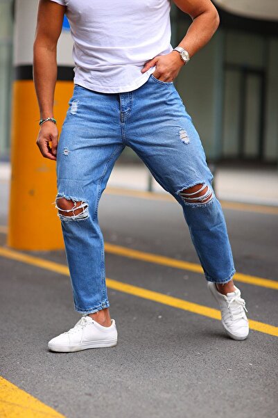 NO61 MAN Boyfriend Knee Ripped Jeans Trousers