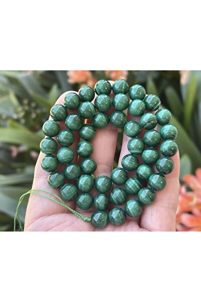 Malahit -8 mm -40cm Küre Kesim Doğal Taş Dizi -Pozitif Aura Taşı