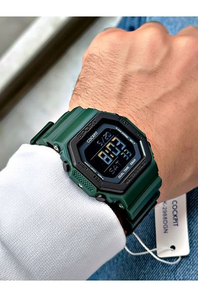Cockpit Digital Men's Wristwatch with Silicone Strap 5 ATM Waterproof Alarm and Illuminated Stopwatch