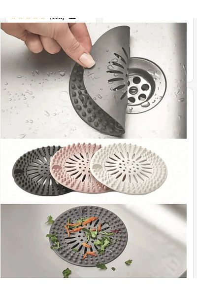 LEON LİFE Leon Life 3 Pieces Round Silicone Sink and Tub Strainer - Anthracite/Pink/White